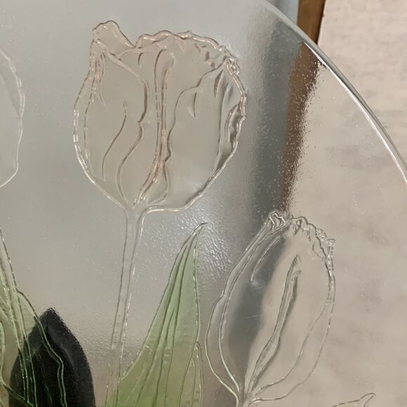 Vintage Tulip L.E. Smith Glass Co. Floral 13" Platter Plate - Picture 13 of 15